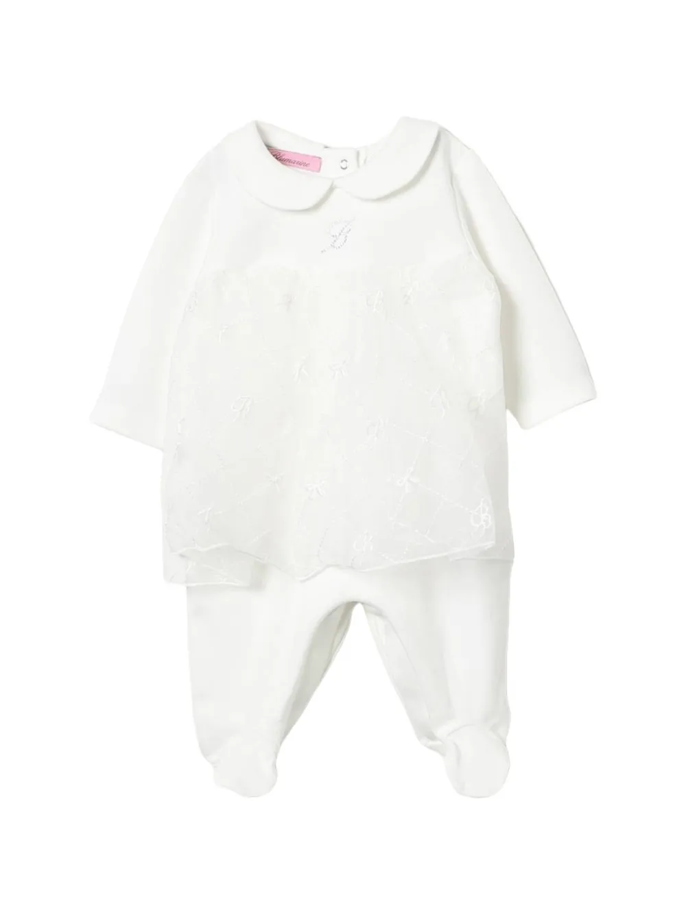 Blumarine tulle-overlay Peter Pan-collar romper - Bianco
