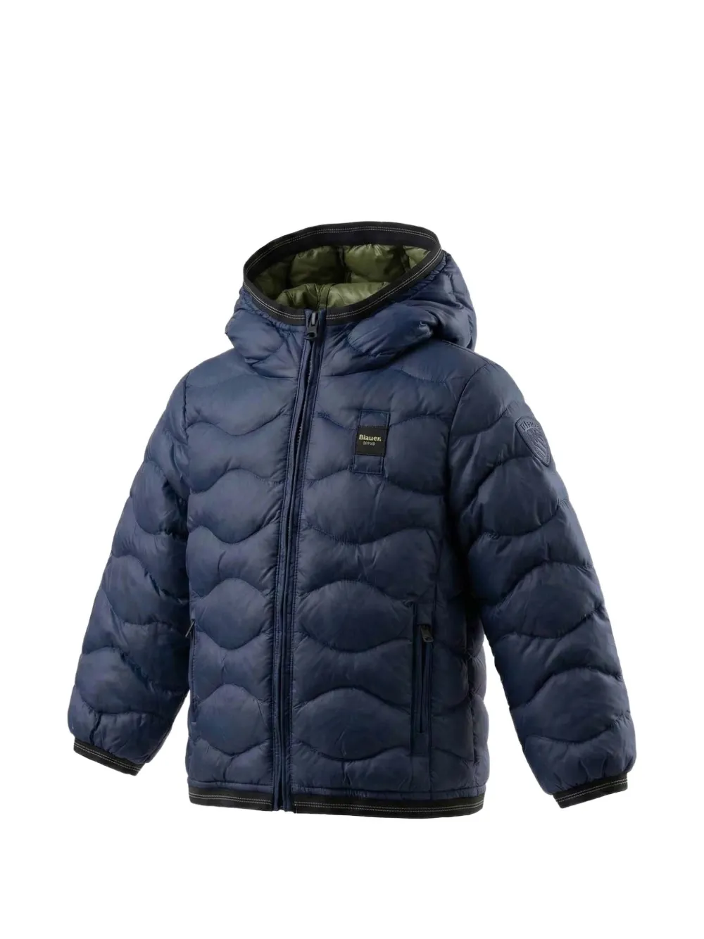 Blauer Golvend gewatteerd jack met capuchon Blauw