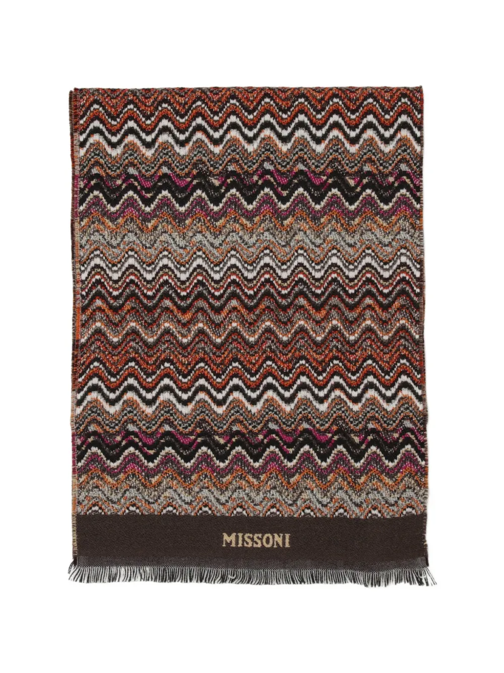 Missoni Gebreide sjaal met franje en zigzag-patroon Bruin