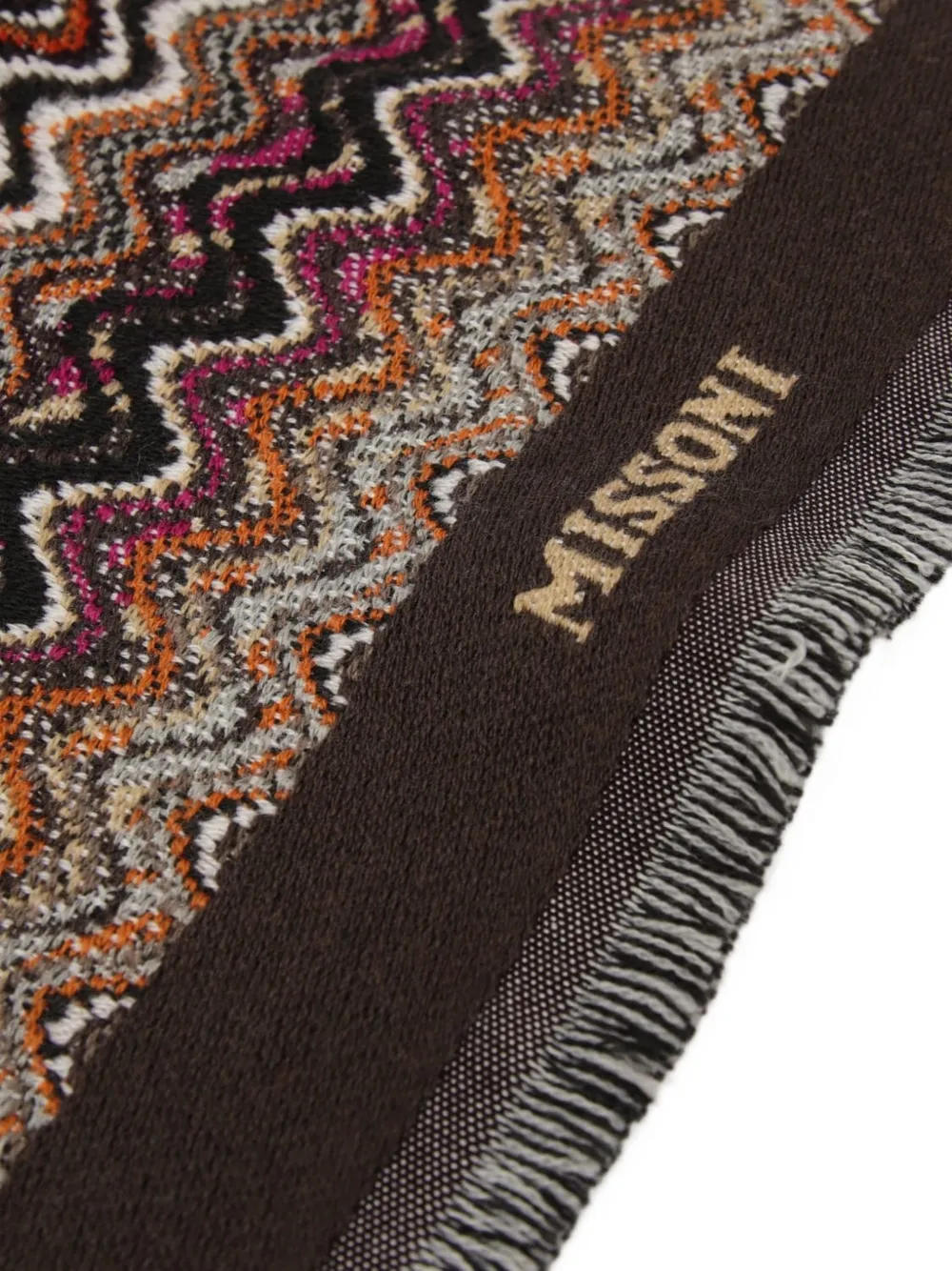 Missoni Gebreide sjaal met franje en zigzag-patroon Bruin