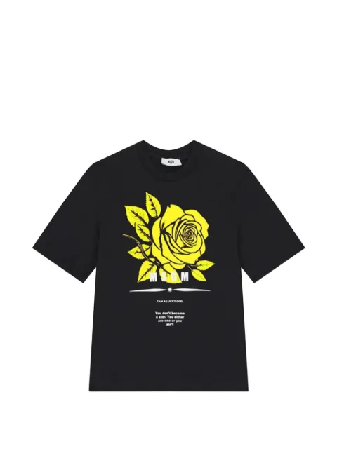 MSGM Kids rose-print logo-print T-shirt