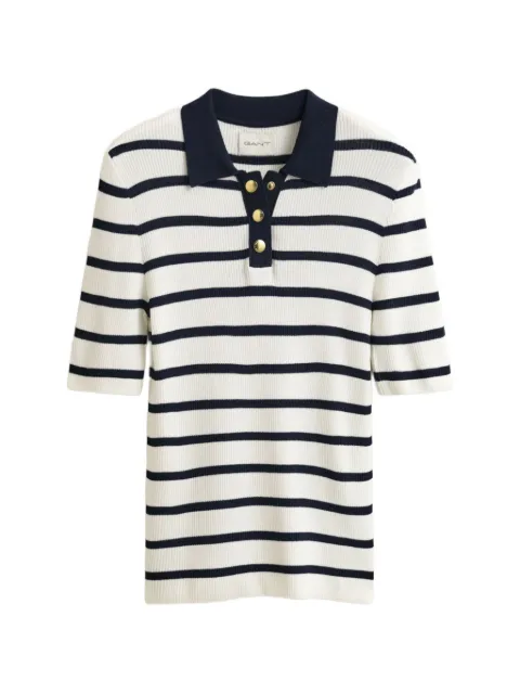 Gant striped ribbed-knit polo top 