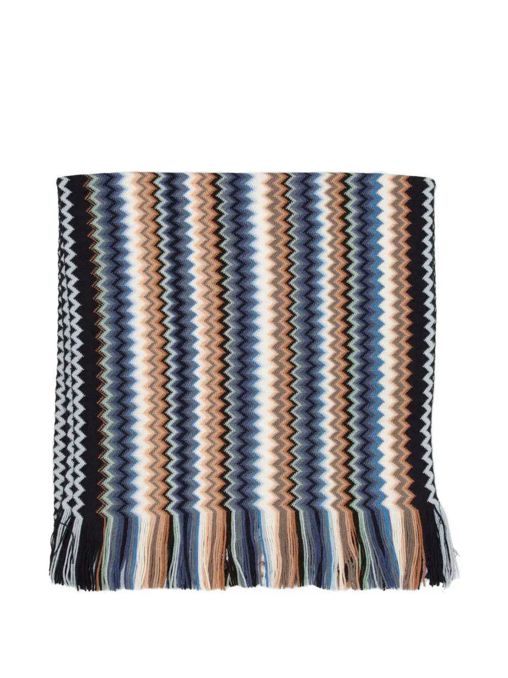 Missoni Gebreide sjaal met franje en zigzagpatroon Blauw
