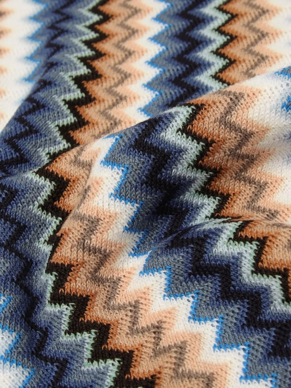 Missoni Gebreide sjaal met franje en zigzagpatroon Blauw