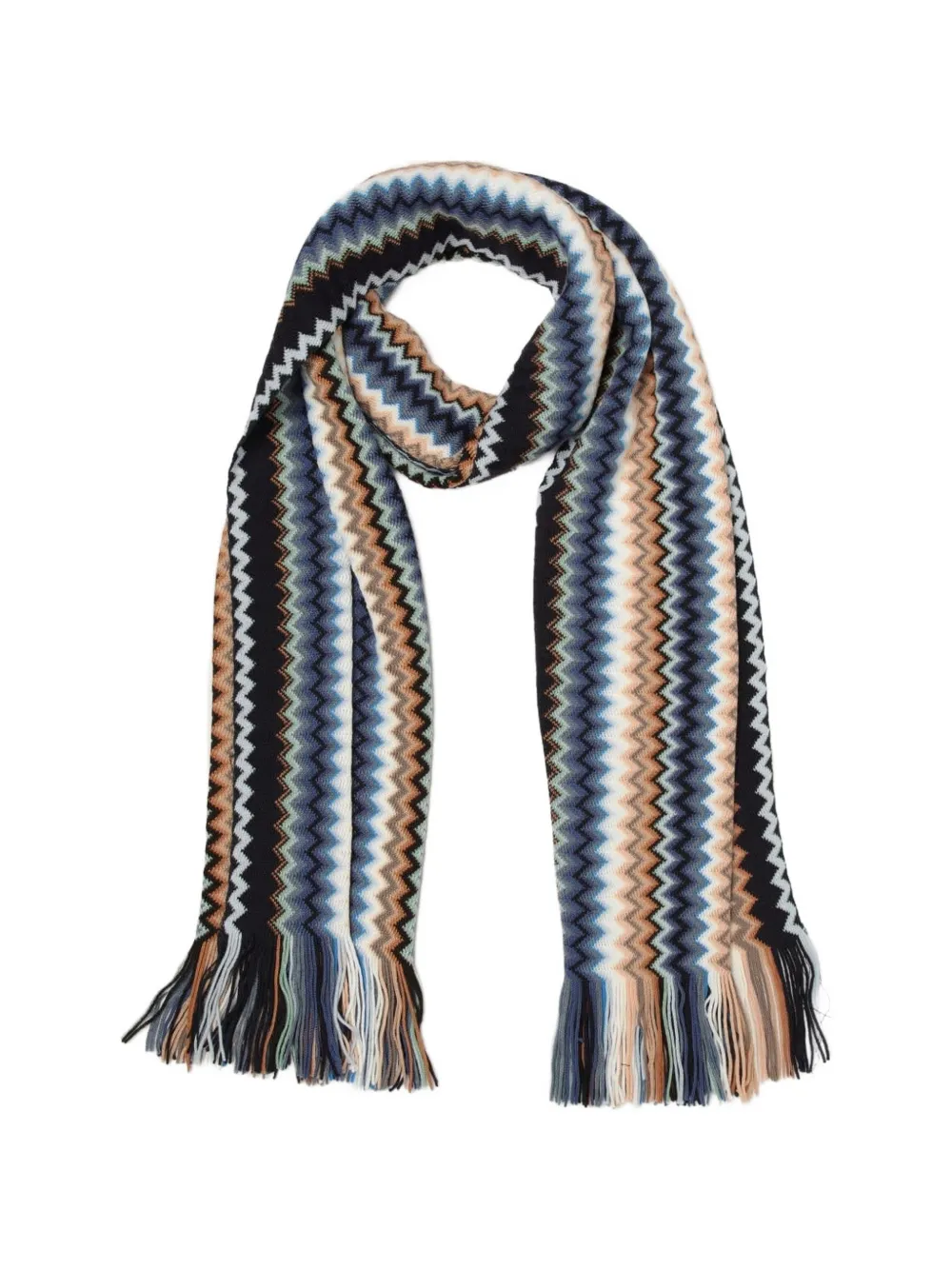 Missoni zigzag knit fringed scarf - Blu