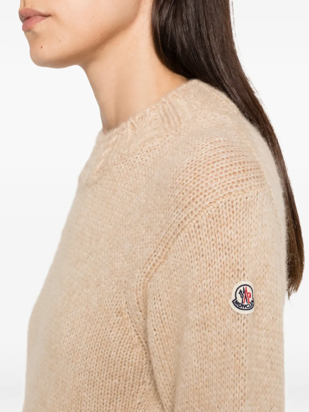 Moncler Kabelgebreide trui met logo-patch Beige
