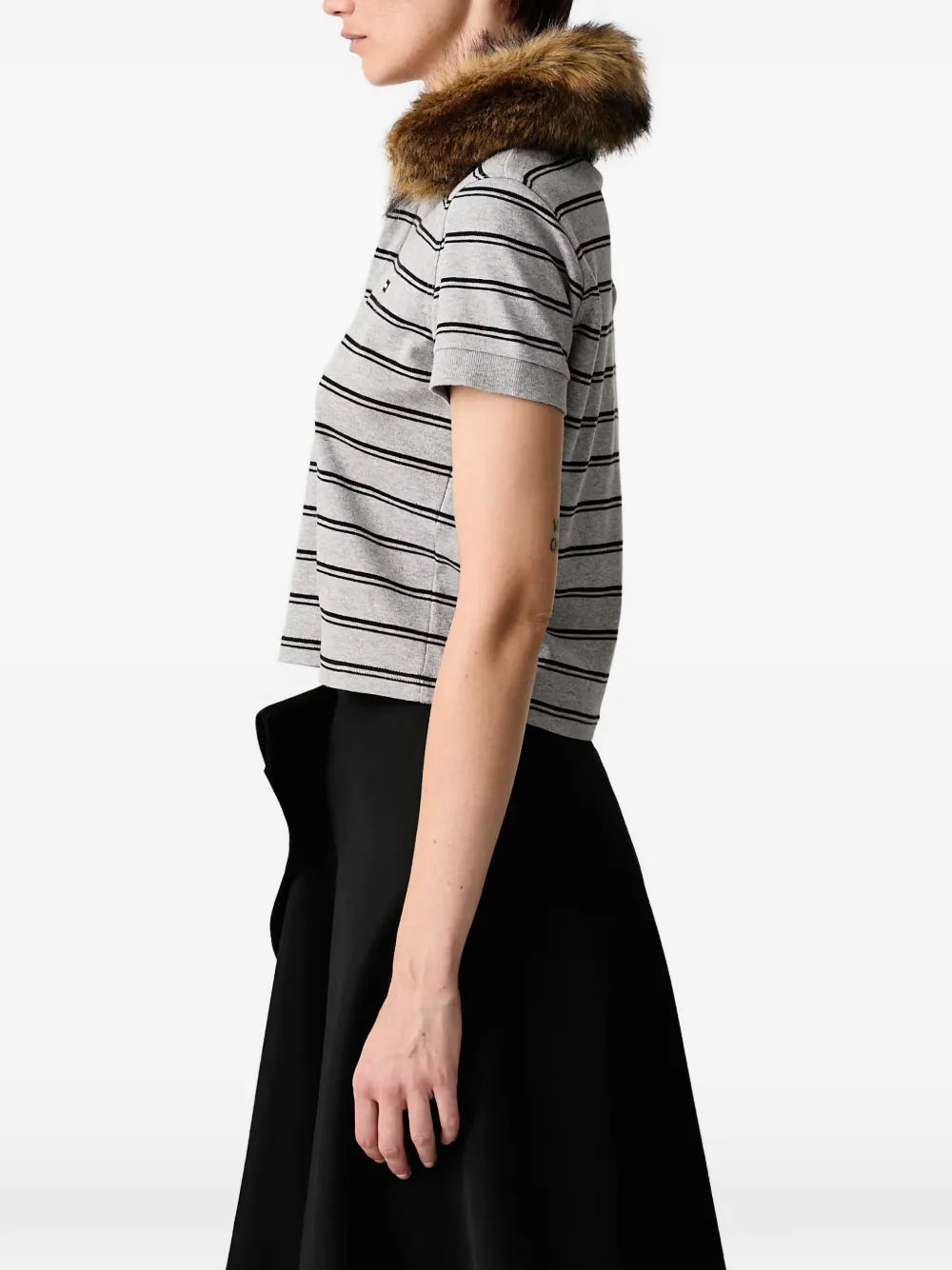 VETEMENTS faux-fur collar striped polo shirt Grijs