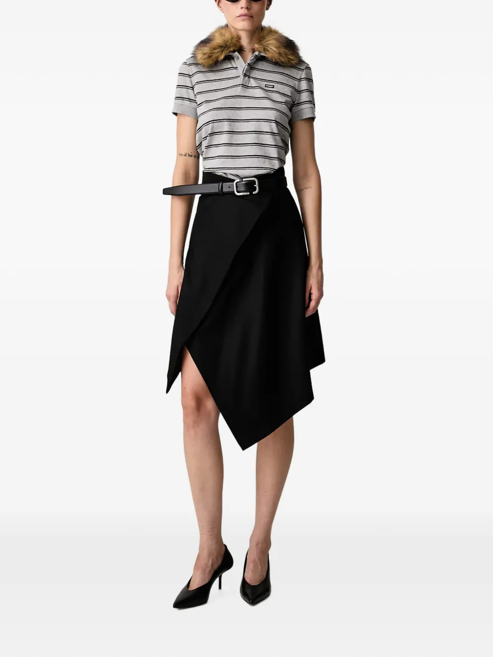 VETEMENTS faux-fur collar striped polo shirt Grijs