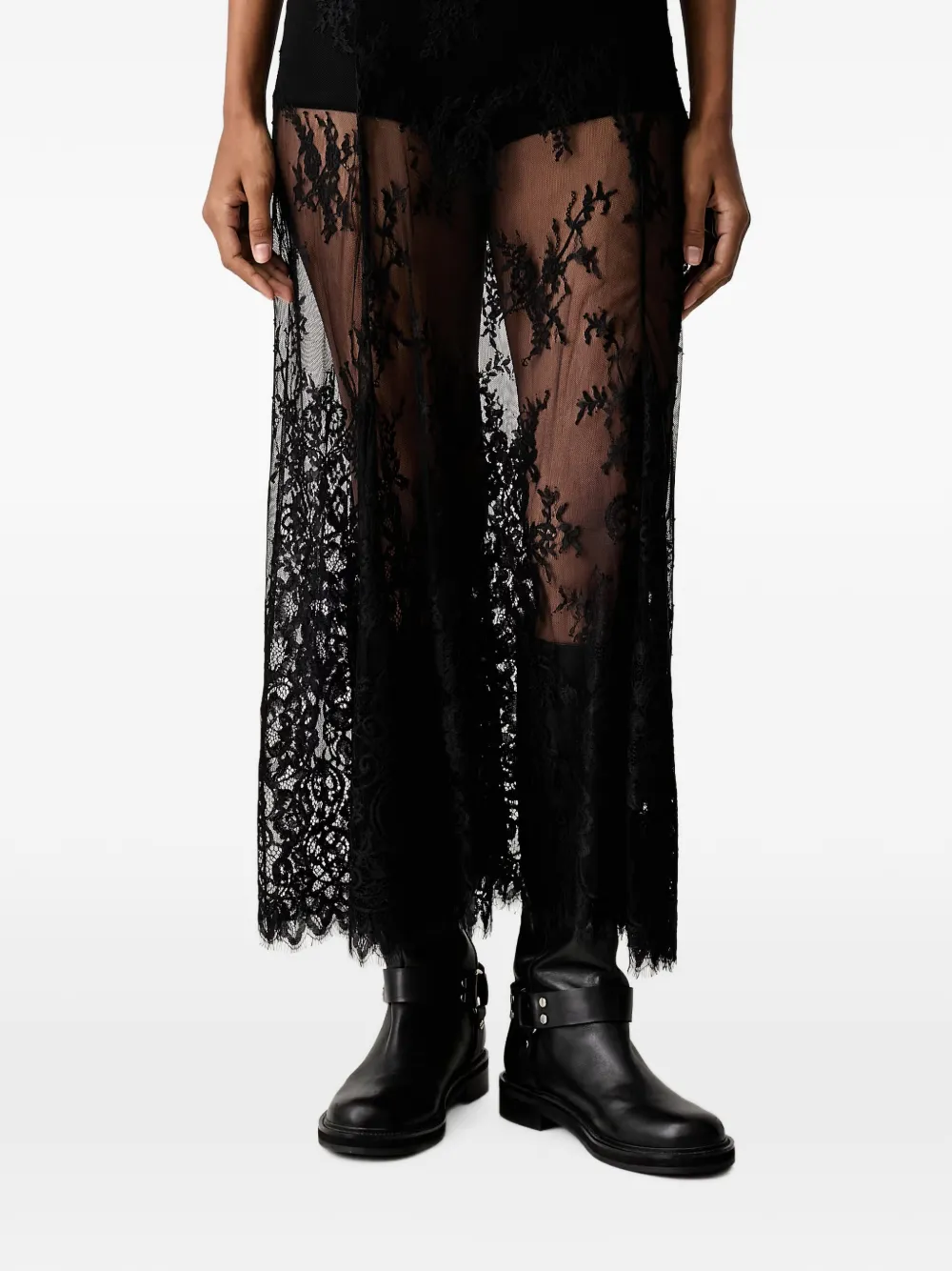 VICOLO sheer floral-lace midi skirt