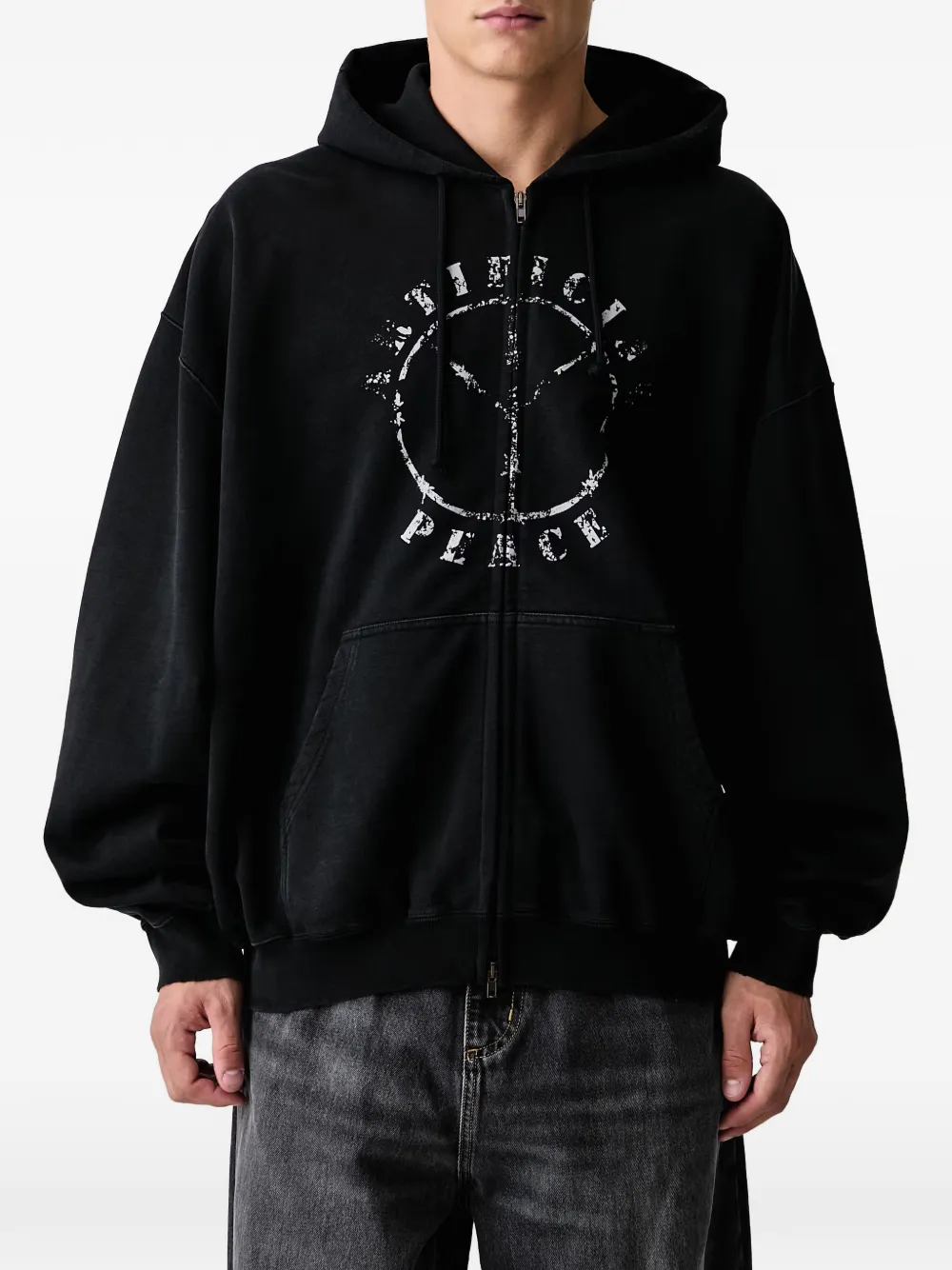 VETEMENTS Hoodie met verwassen effect en grafische print Zwart
