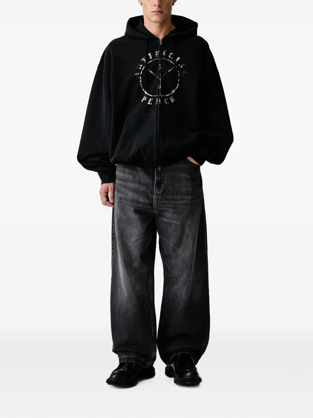 VETEMENTS Hoodie met verwassen effect en grafische print Zwart