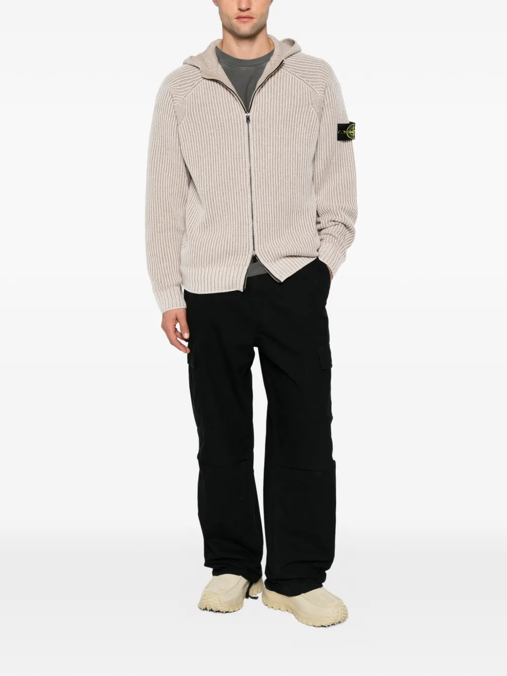 Stone Island Ribgebreid vest Beige