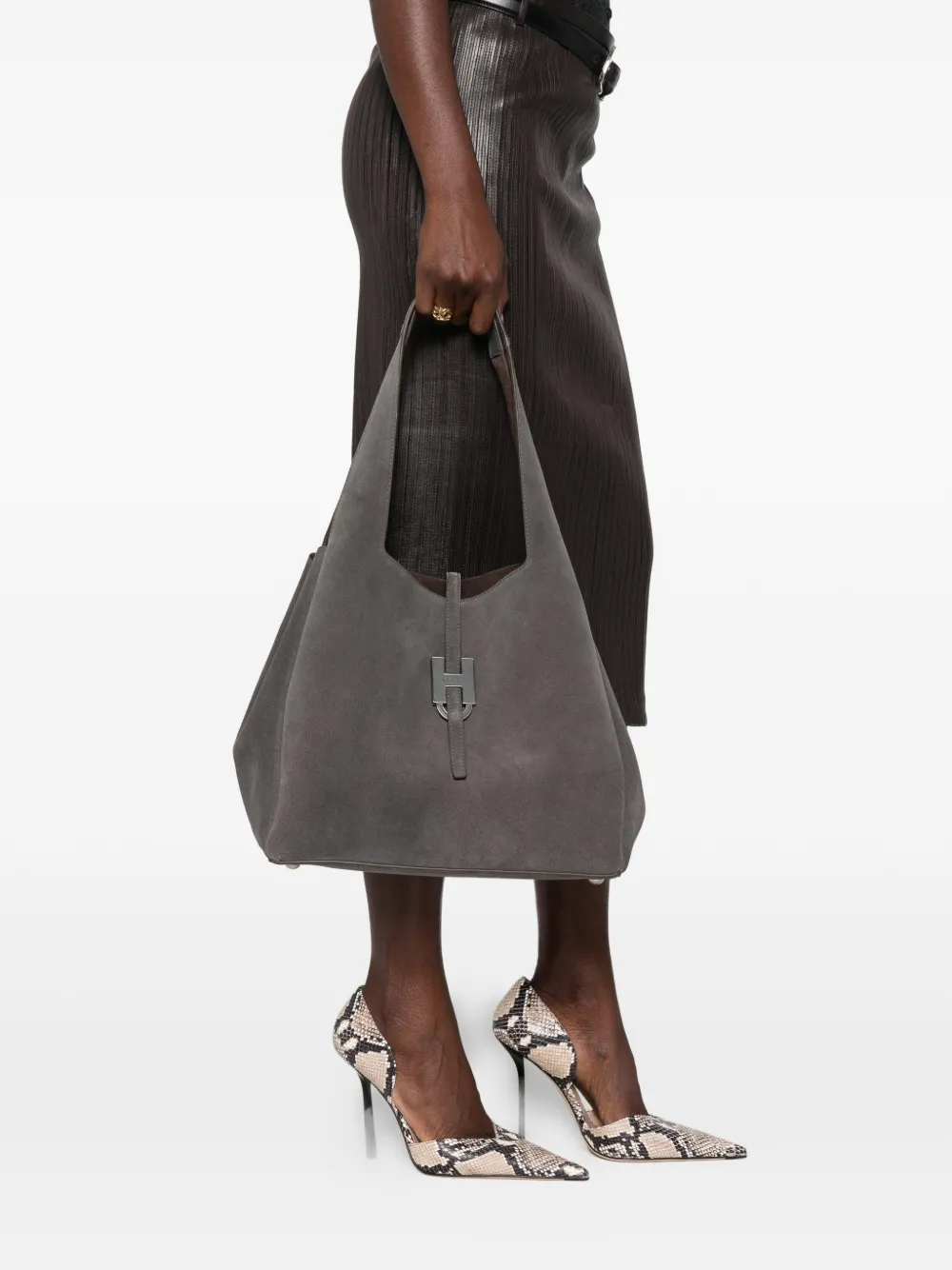 Hogan logo-plaque suede tote bag Grijs