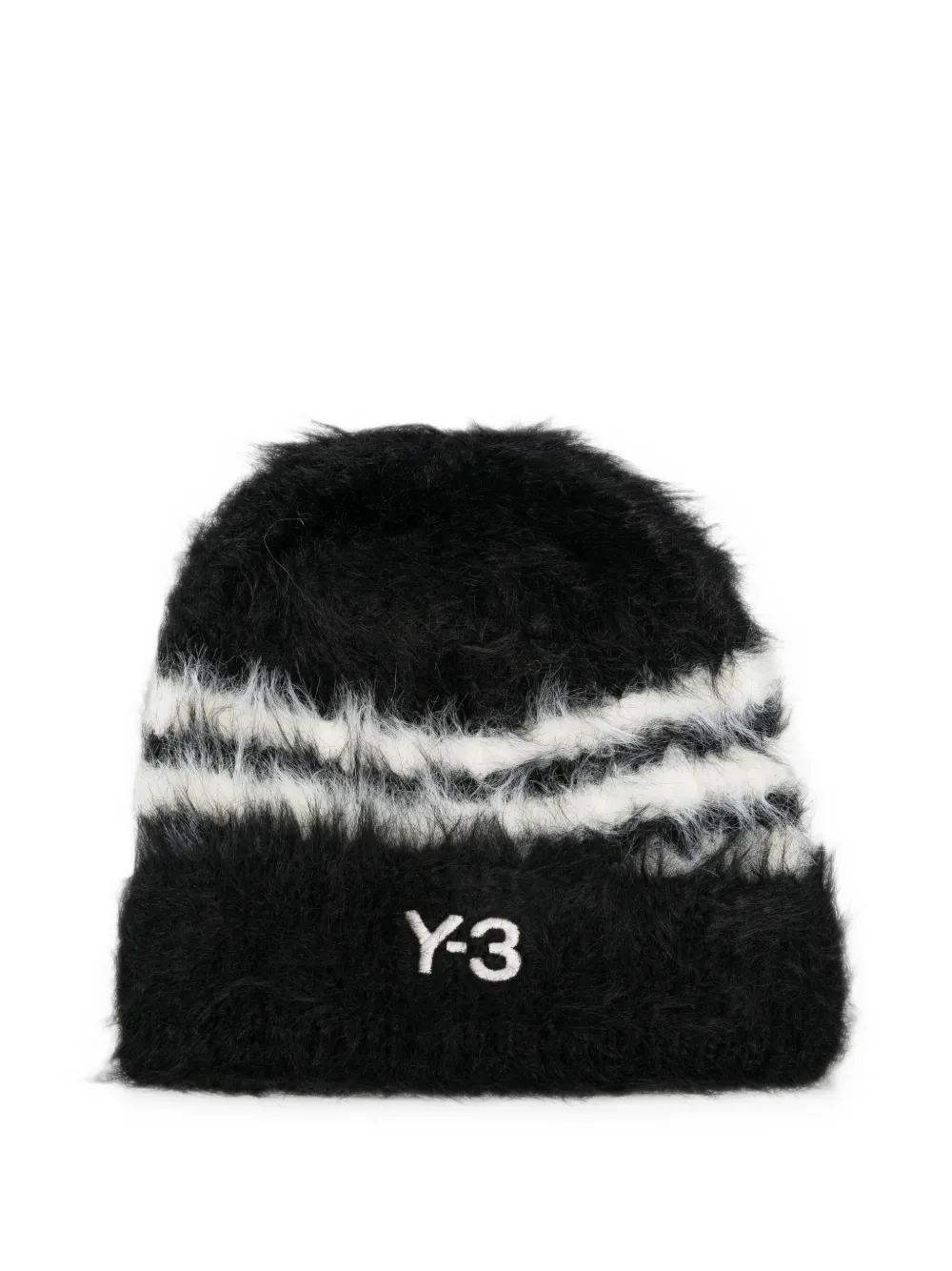 Y-3 striped fuzzy beanie hat - Noir
