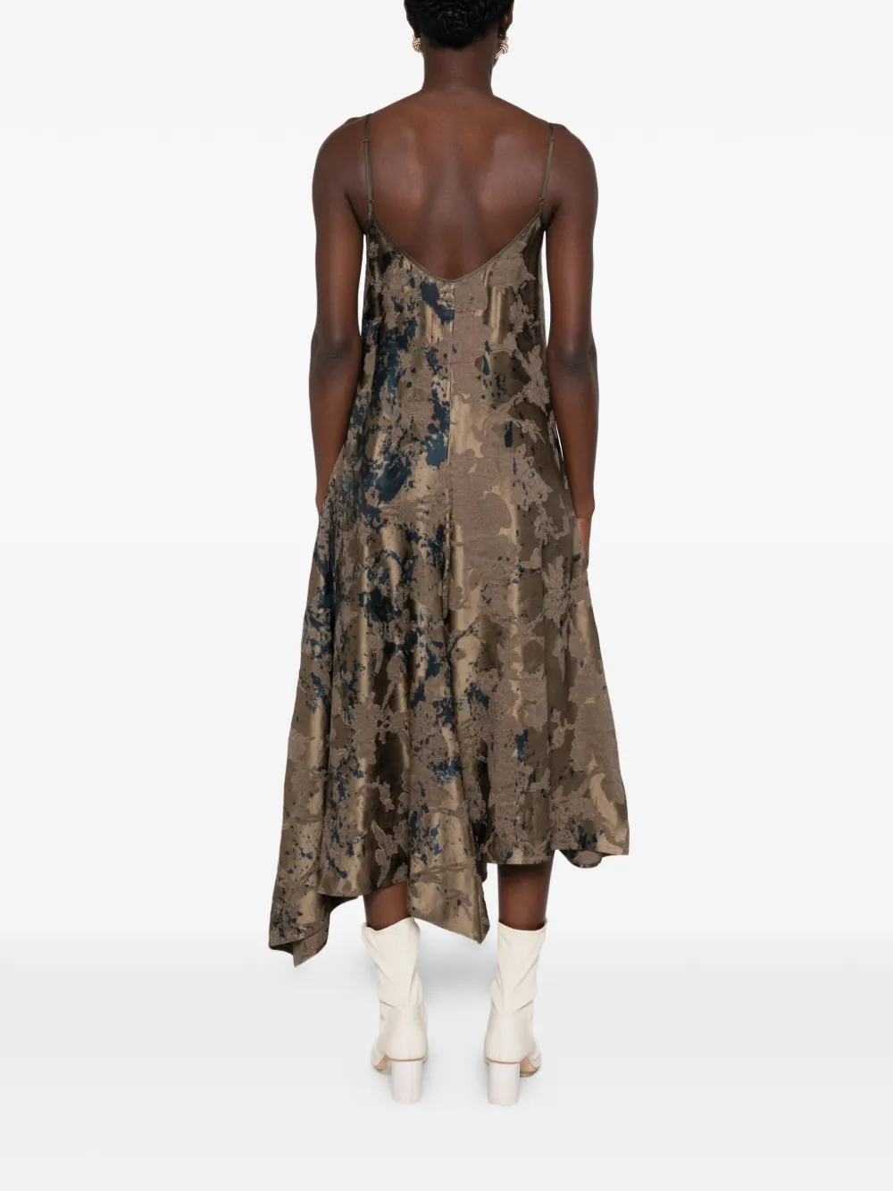 Uma Wang Asymmetrische gebreide midi-jurk met jacquard Bruin
