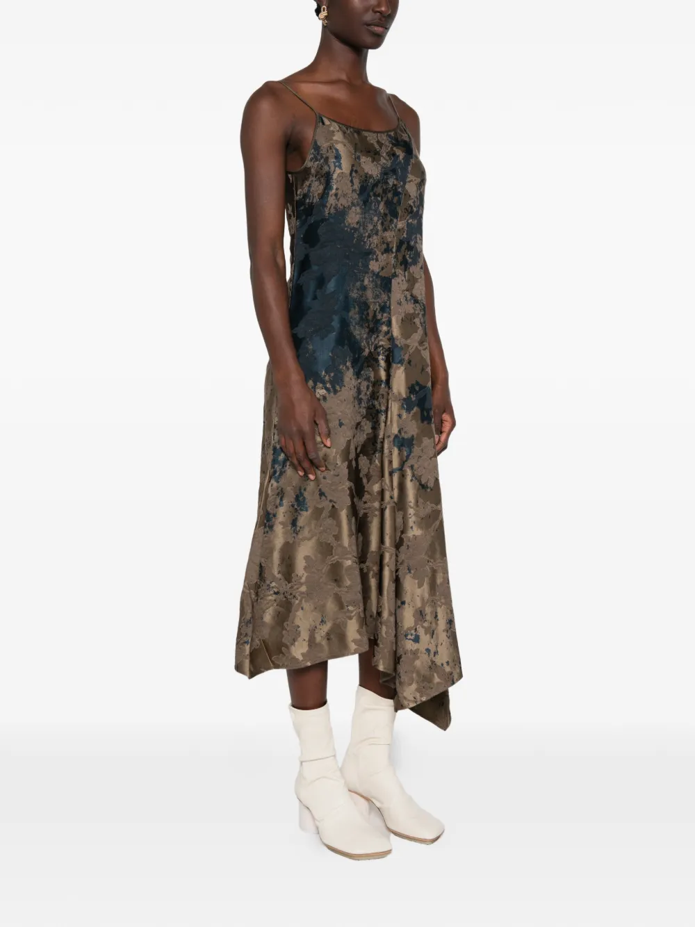 Uma Wang Asymmetrische gebreide midi-jurk met jacquard Bruin