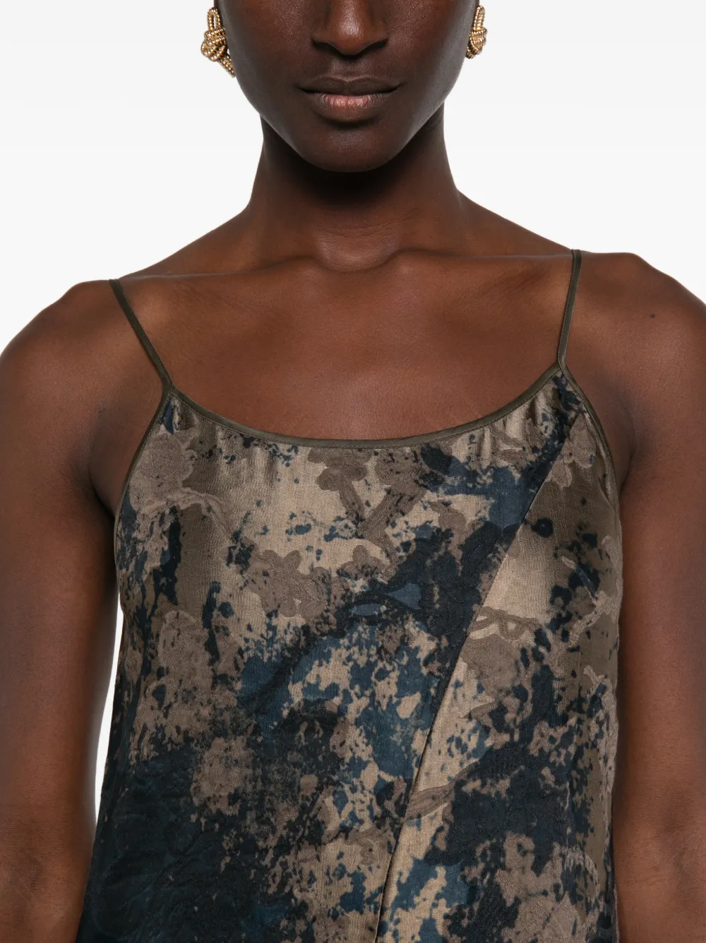 Uma Wang Asymmetrische gebreide midi-jurk met jacquard Bruin