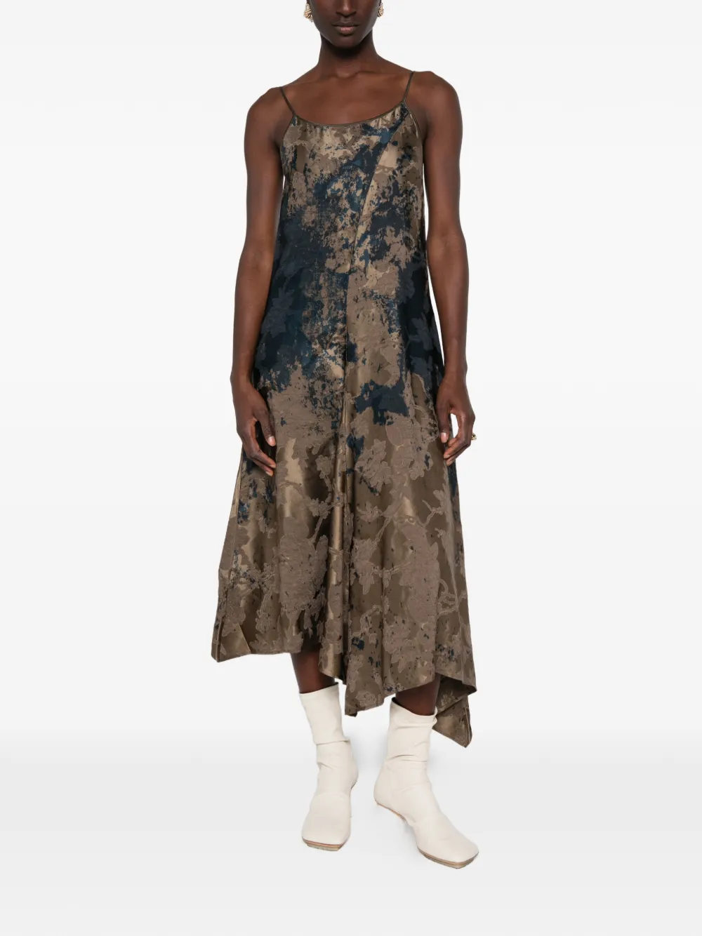 Uma Wang Asymmetrische gebreide midi-jurk met jacquard Bruin