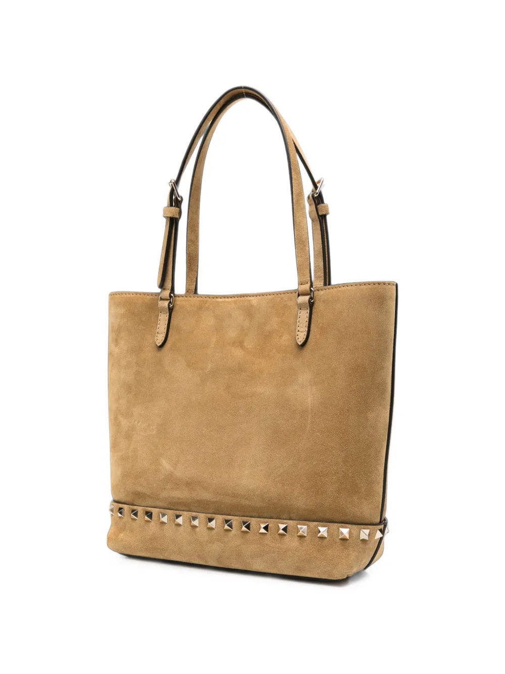 Valentino Garavani beige suede small Rockstud bucket bag