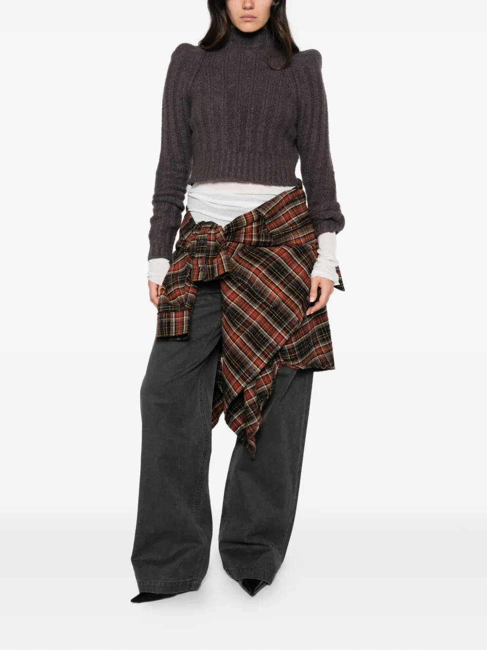 Rick Owens Ribgebreide trui met gewatteerde schouders Bruin