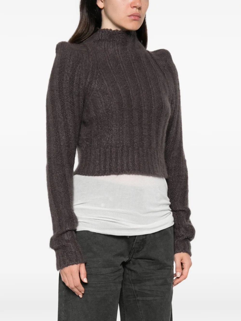 Rick Owens Ribgebreide trui met gewatteerde schouders Bruin