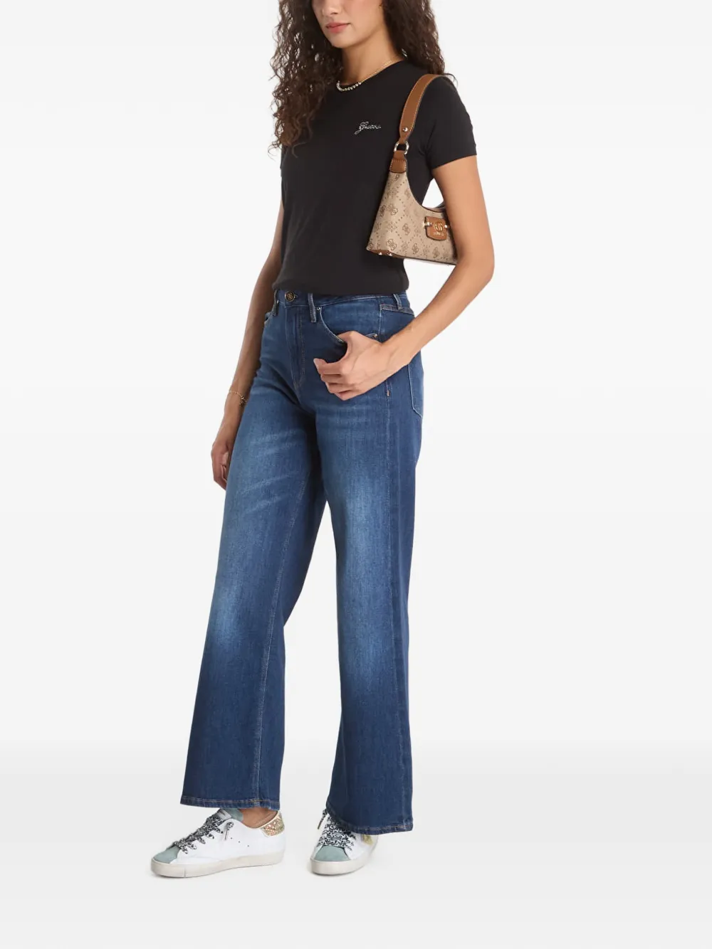 GUESS USA Bellflower whiskered wide-leg jeans Blauw