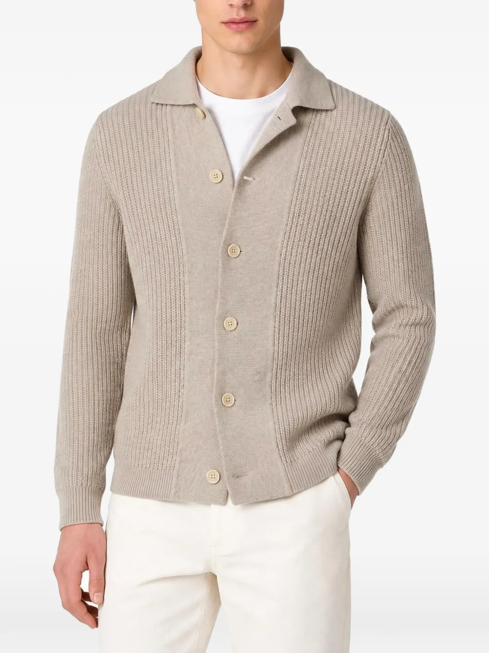 Lardini ribbed-knit spread-collar cardigan Beige