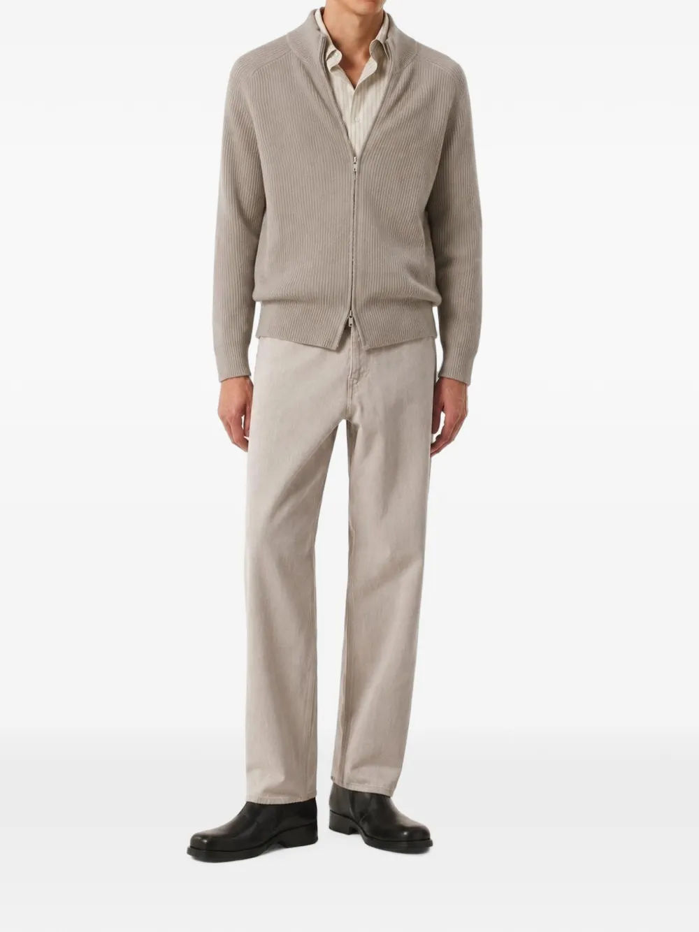 Lardini ribbed-knit zip-up cardigan Beige