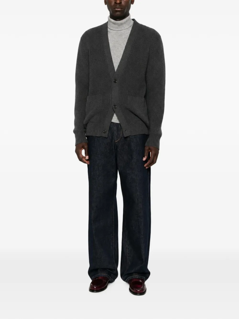 Lardini ribbed-knit V-neck cardigan Grijs