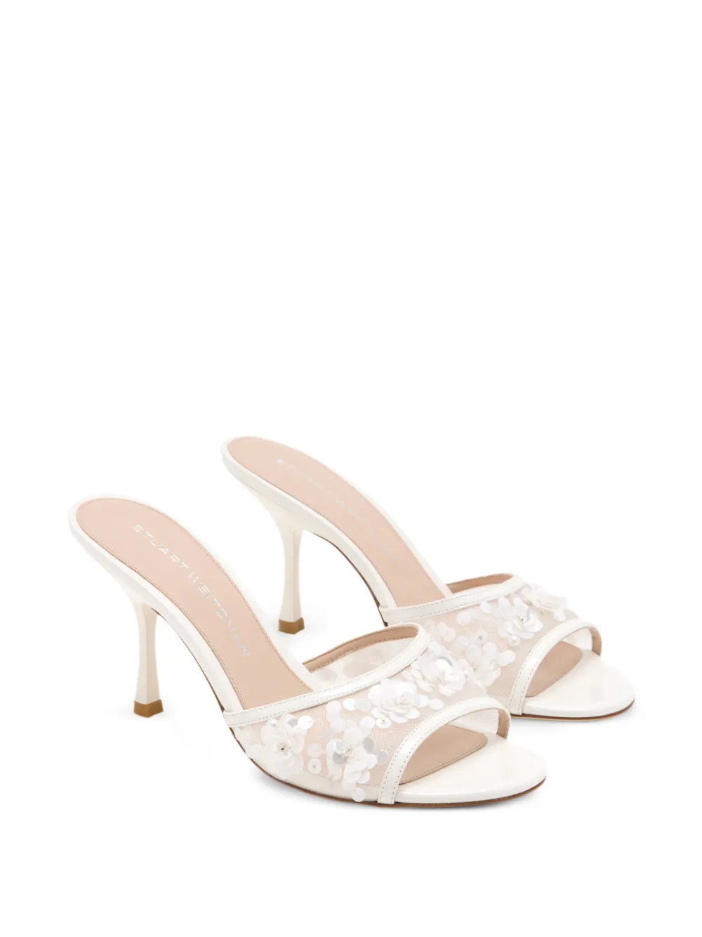 Stuart Weitzman Montrose sequin-embellished mesh sandals Wit