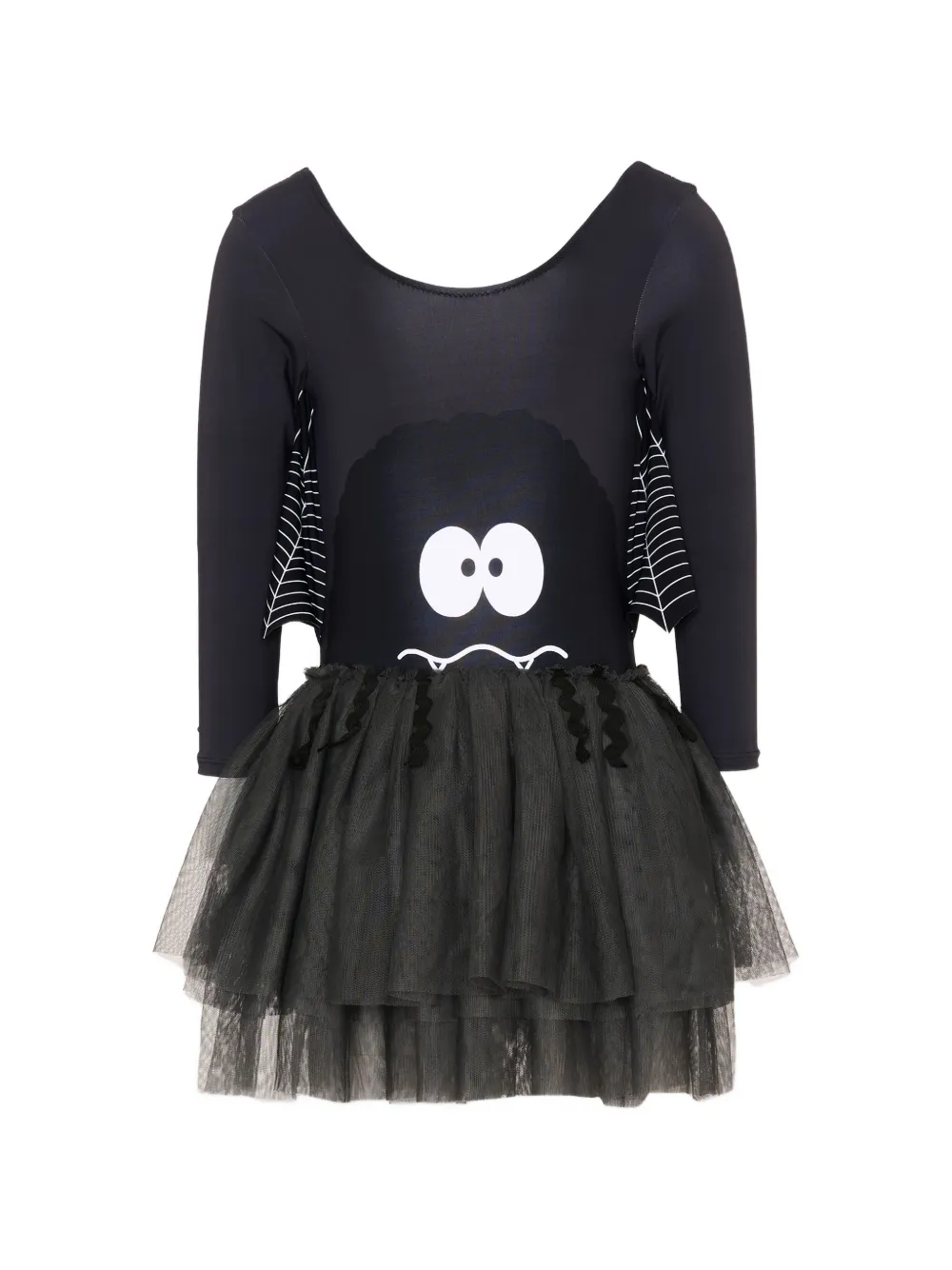 Stella McCartney Kids Jurk met tulen rok en spinnenprint Zwart