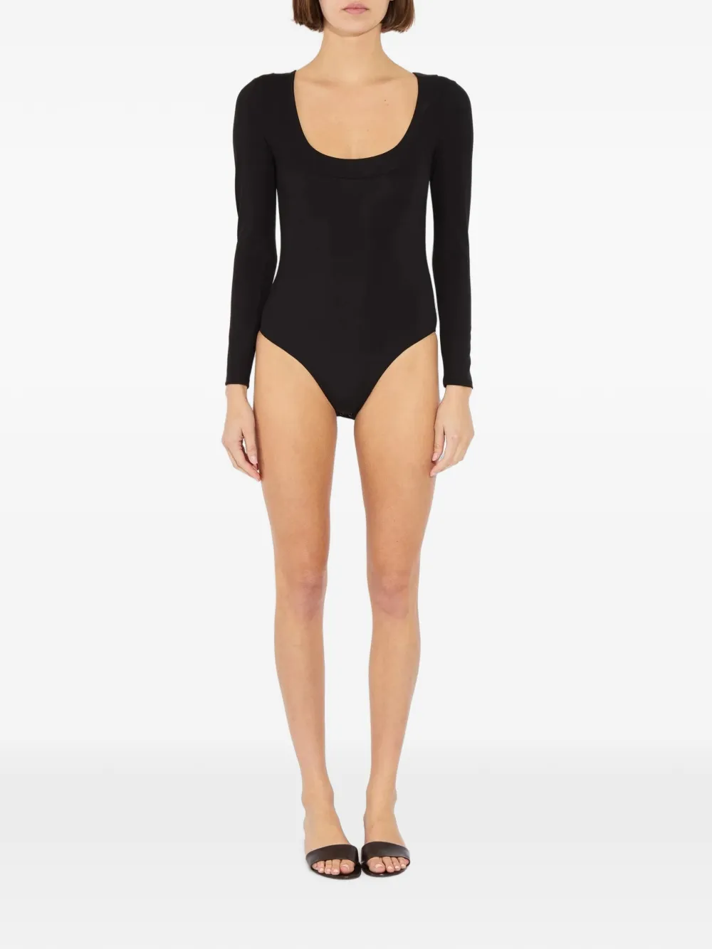 THE PARK Maranda body met diepe ronde hals en lange mouwen Zwart