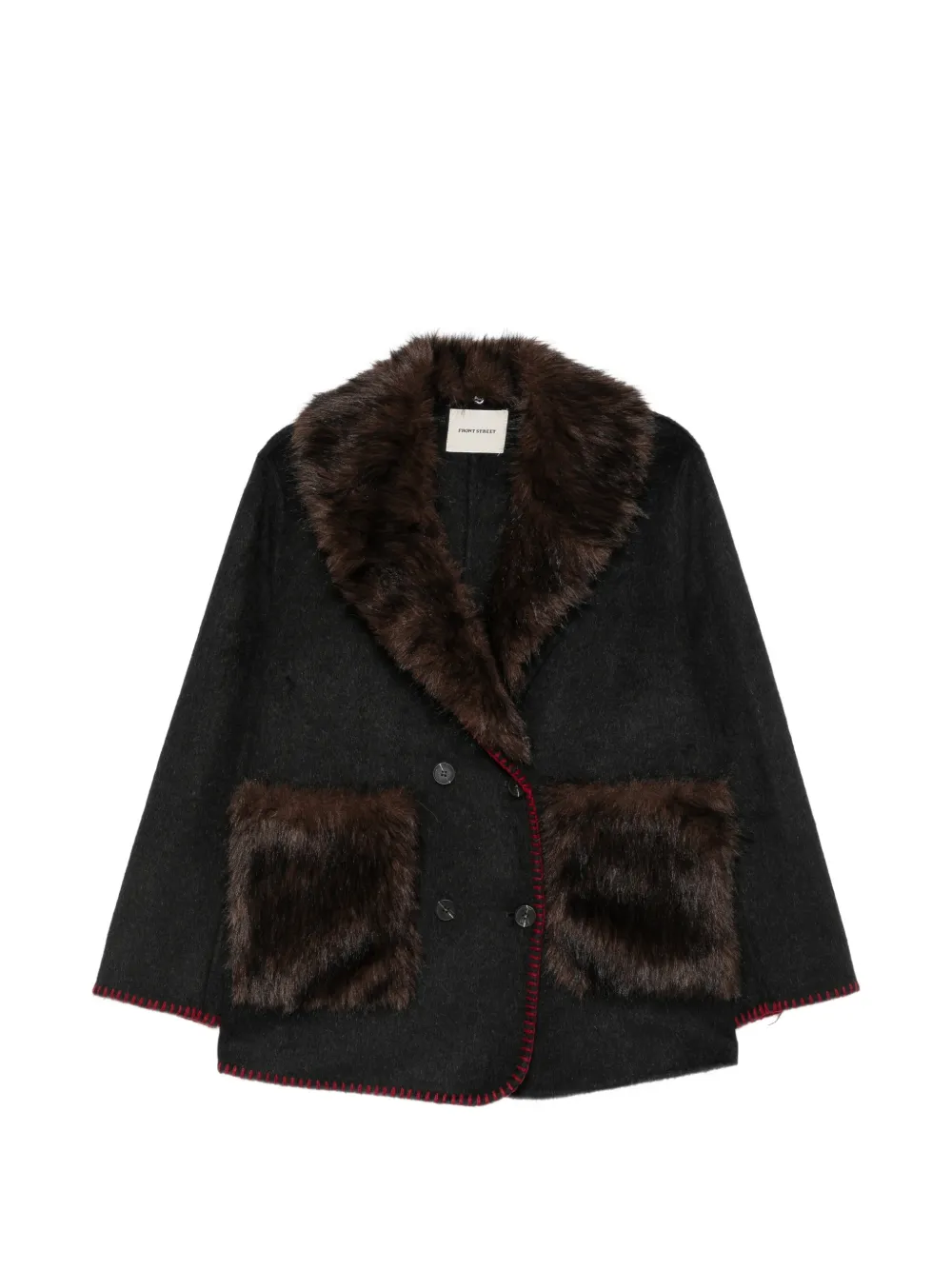 FRONT STREET 8 faux-fur double-breasted coat - Noir