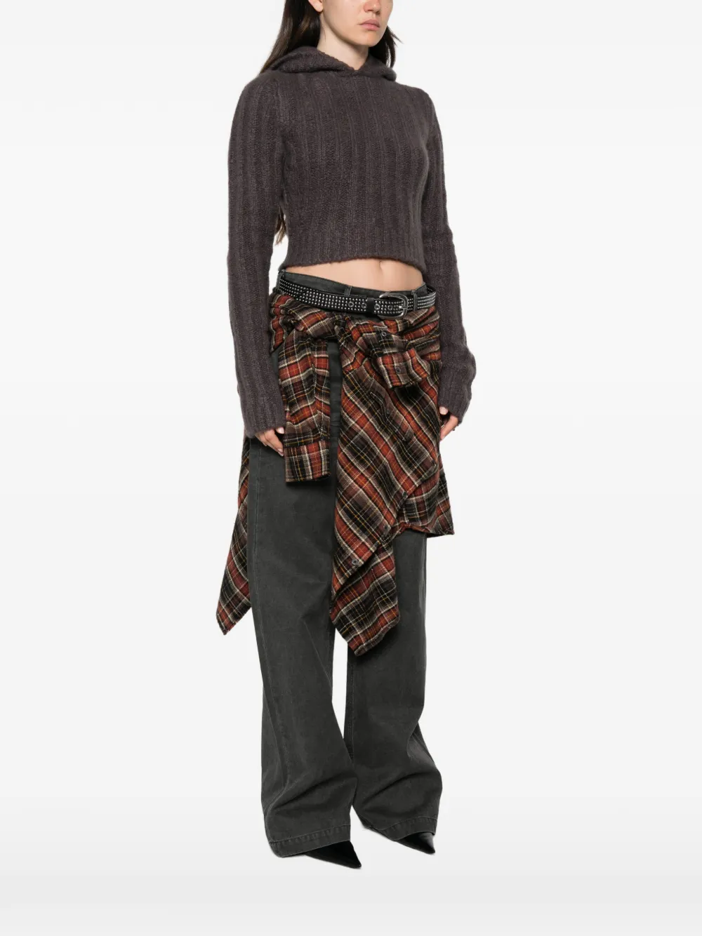 Rick Owens Ribgebreide hoodie Grijs