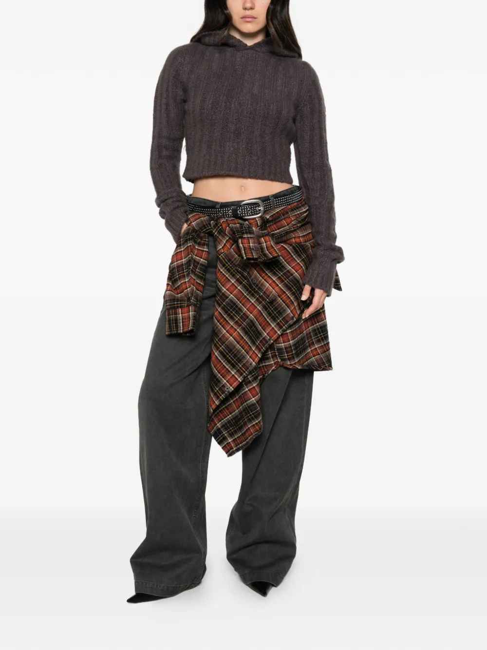 Rick Owens Ribgebreide hoodie Grijs