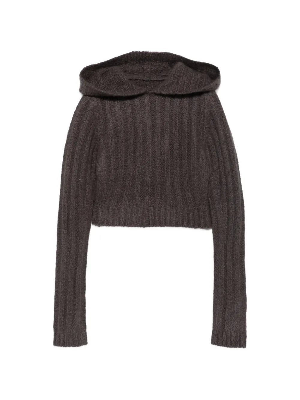 Rick Owens ribbed-knit cropped hoodie - Grey