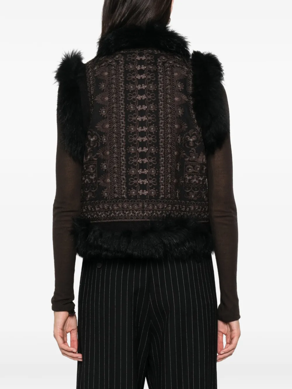 Antik Batik Sando bodywarmer met verenafwerking Zwart