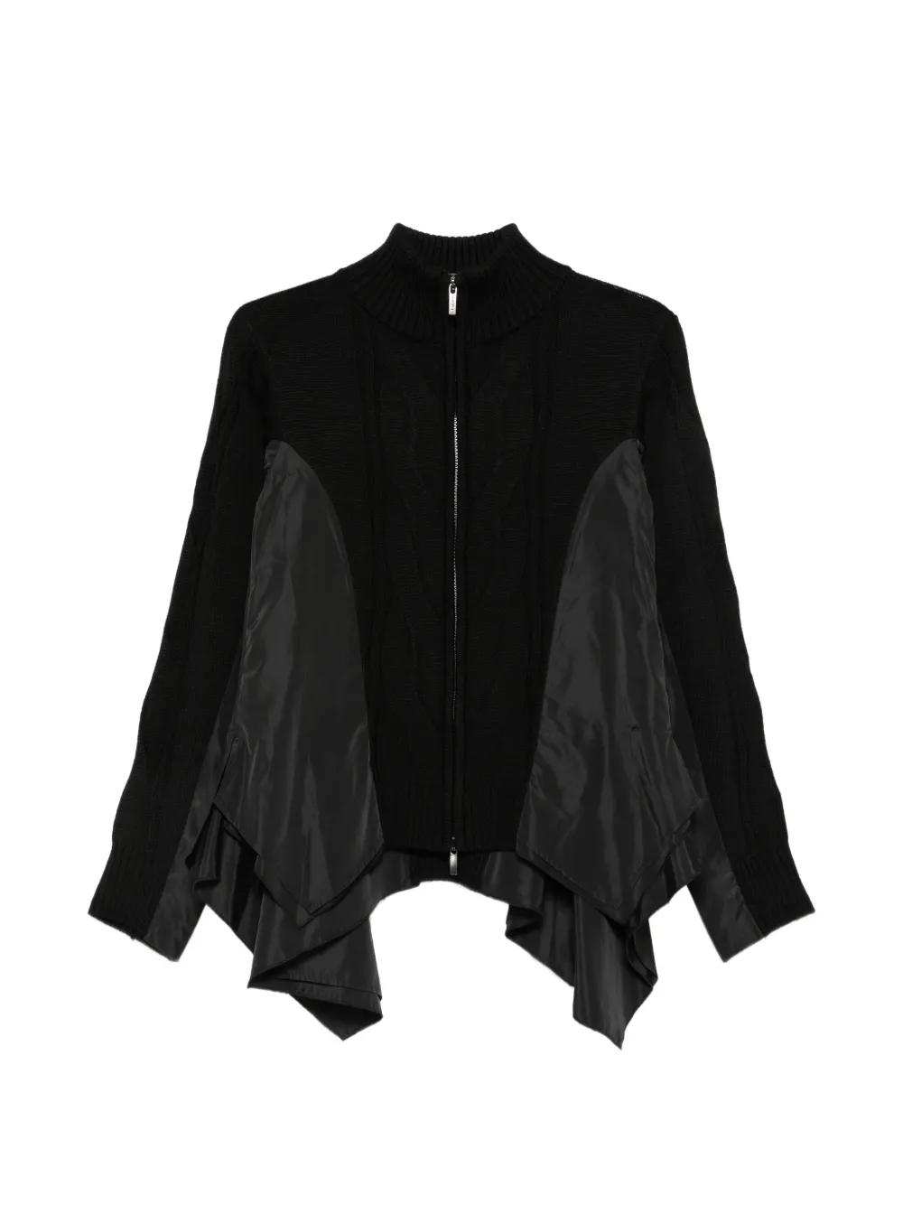 High cable-knit panelled cardigan