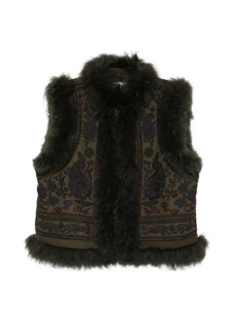 Antik Batik paisley-embroidered faux-fur-trim gilet