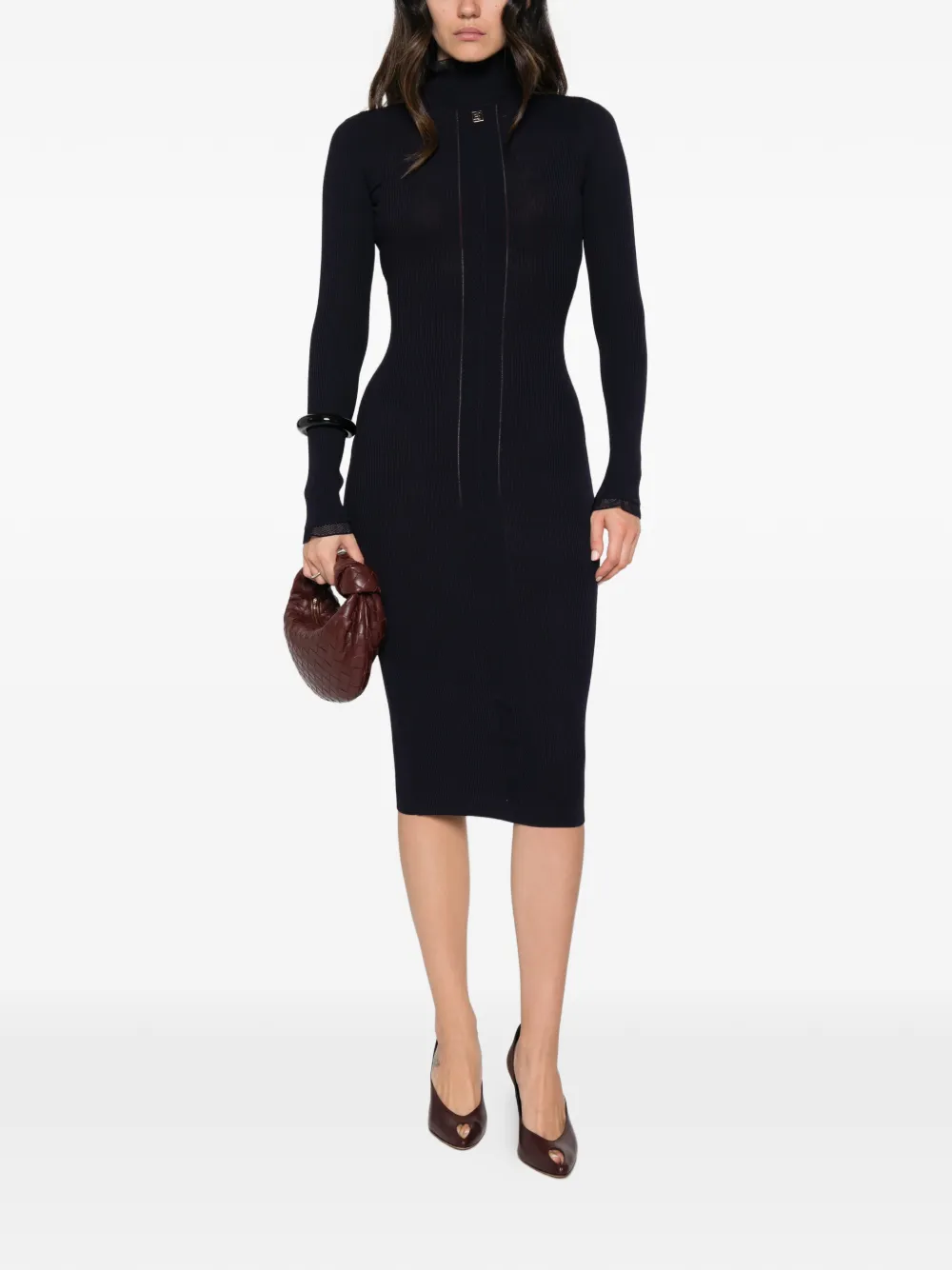 Elisabetta Franchi ribbed-knit high-neck midi dress Blauw