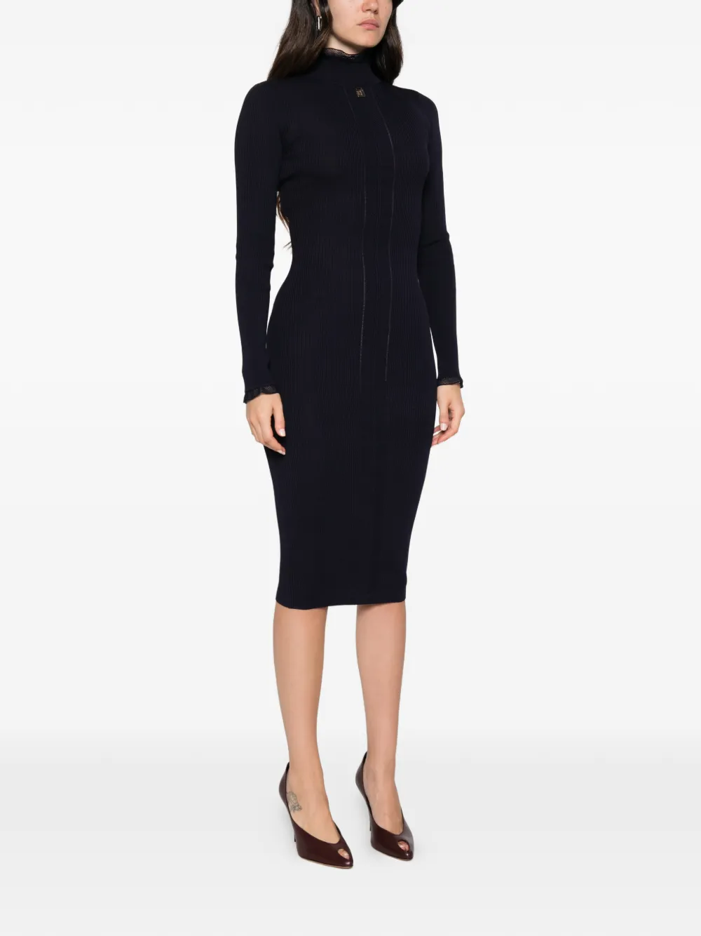 Elisabetta Franchi ribbed-knit high-neck midi dress Blauw