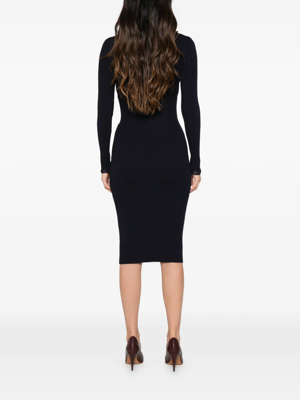 Elisabetta Franchi ribbed-knit high-neck midi dress Blauw
