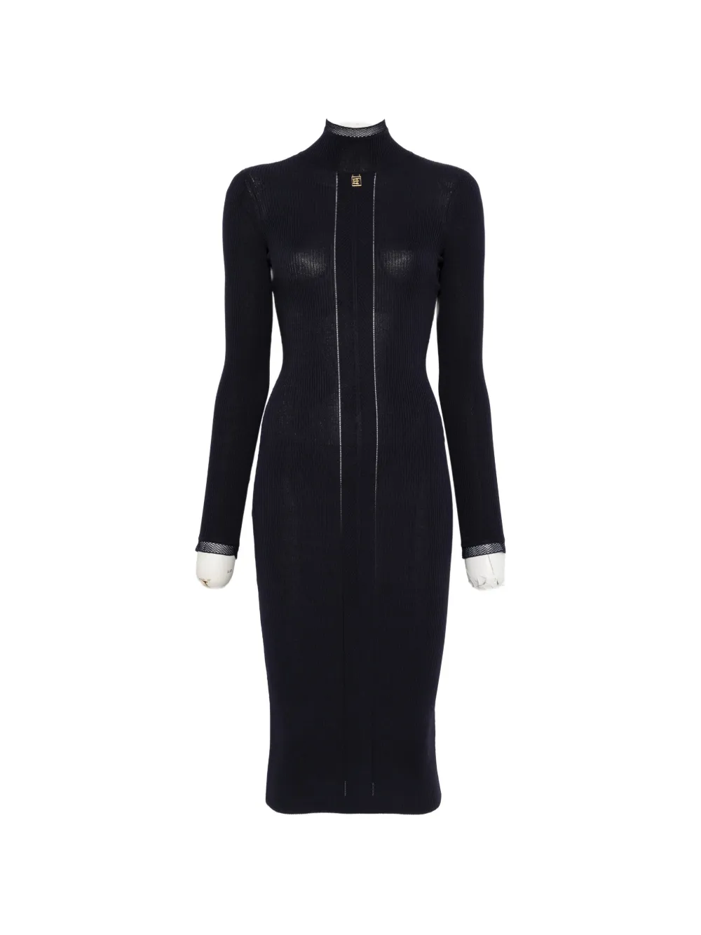 Elisabetta Franchi ribbed-knit high-neck midi dress Blauw
