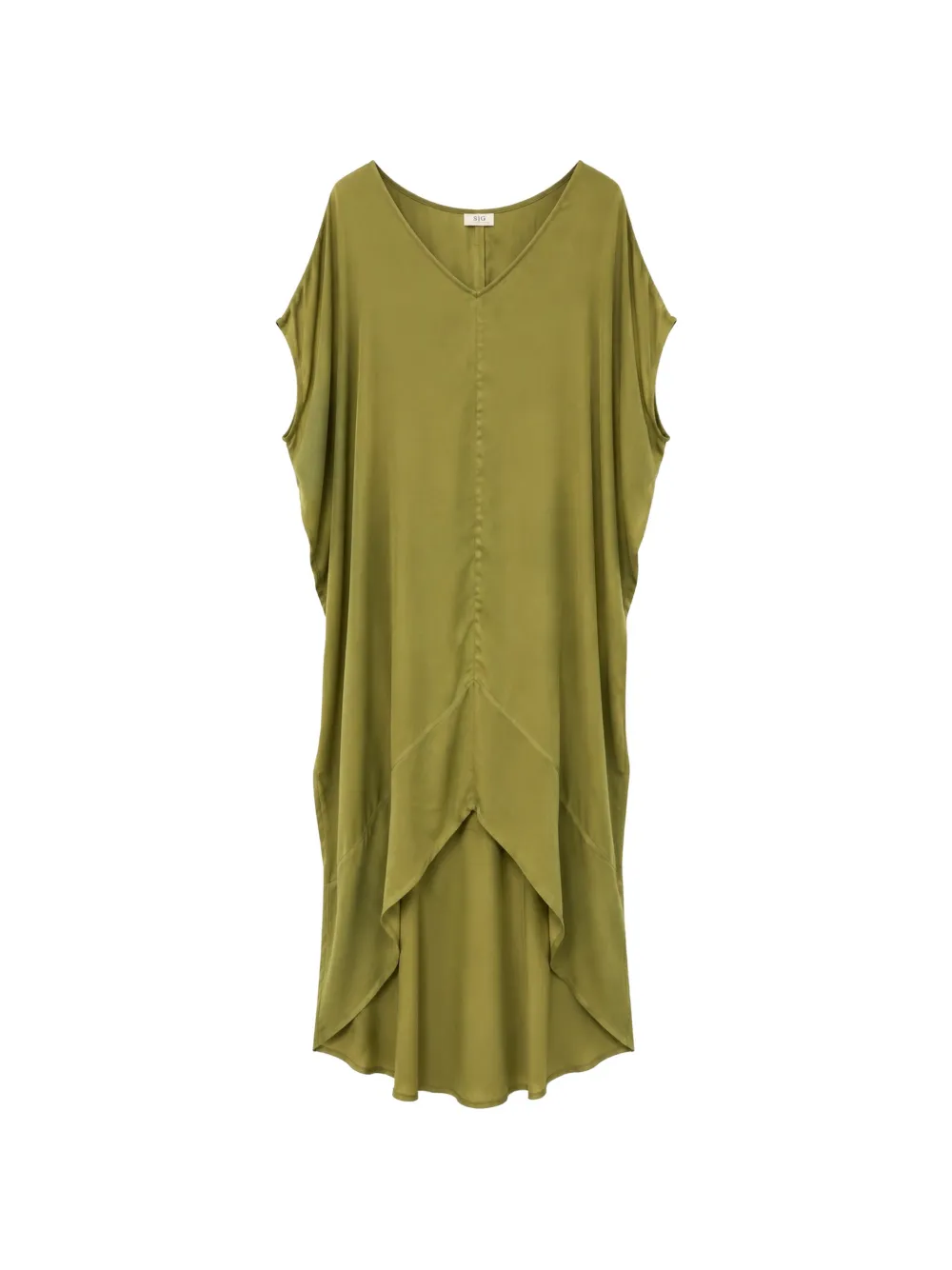 SLO_HAND_MADE Kaftán asymmetric satin midi dress - Green
