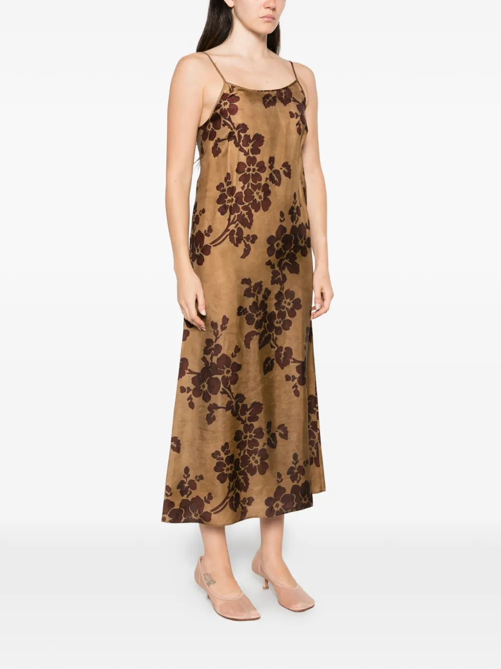Uma Wang Anaya midi-jurk met bloemenprint Bruin