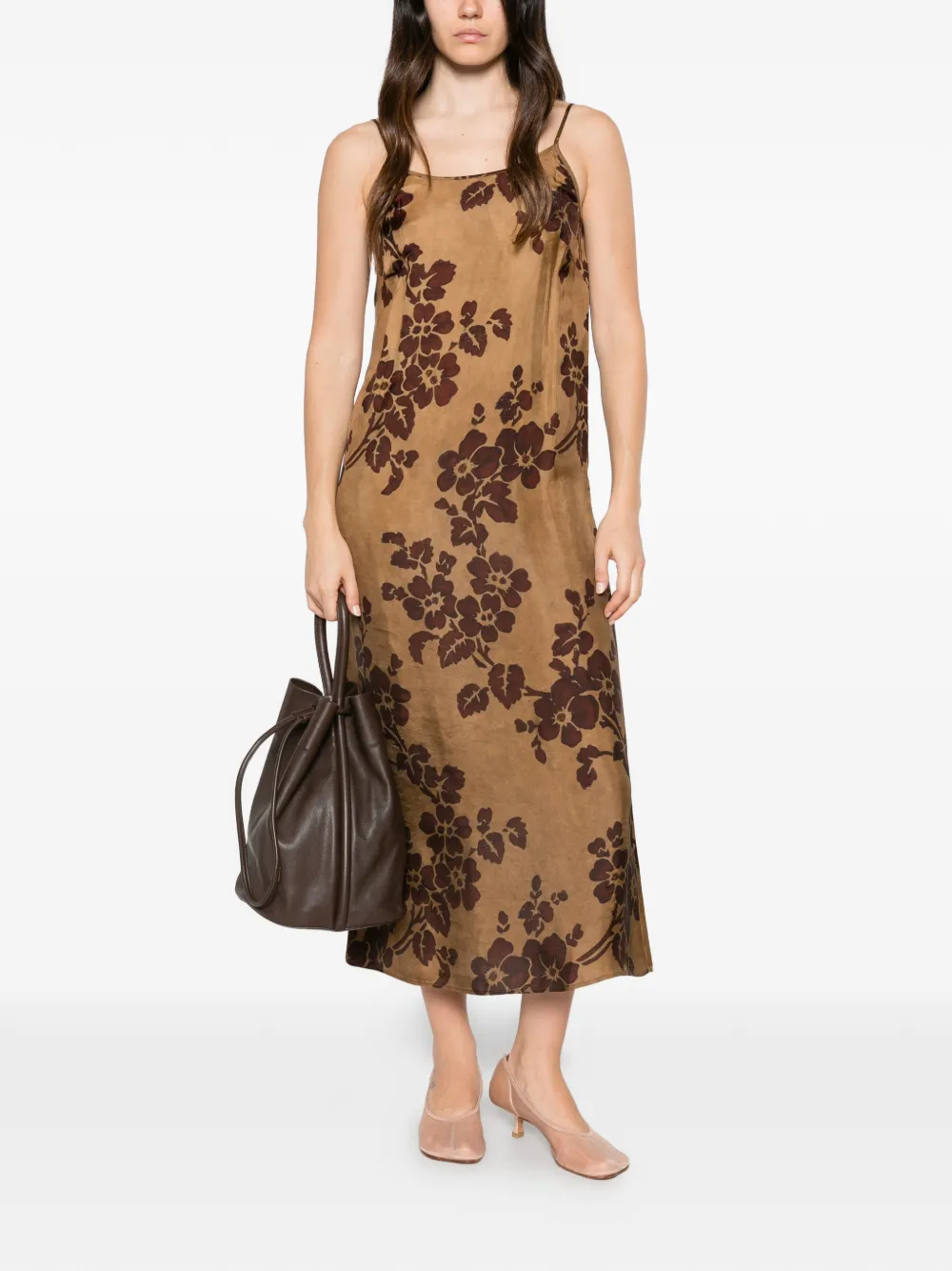 Uma Wang Anaya midi-jurk met bloemenprint Bruin