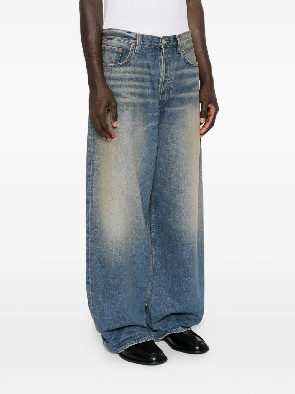 AGOLDE Bagley faded-effect whiskered jeans Blauw