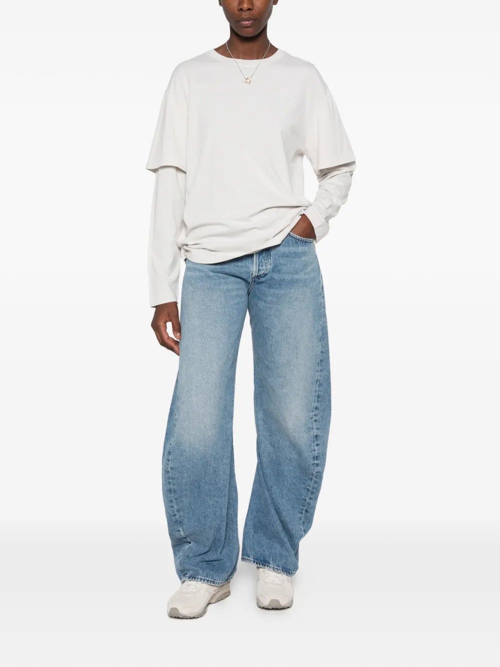 AGOLDE Lois T-shirt met gelaagde mouwen Beige