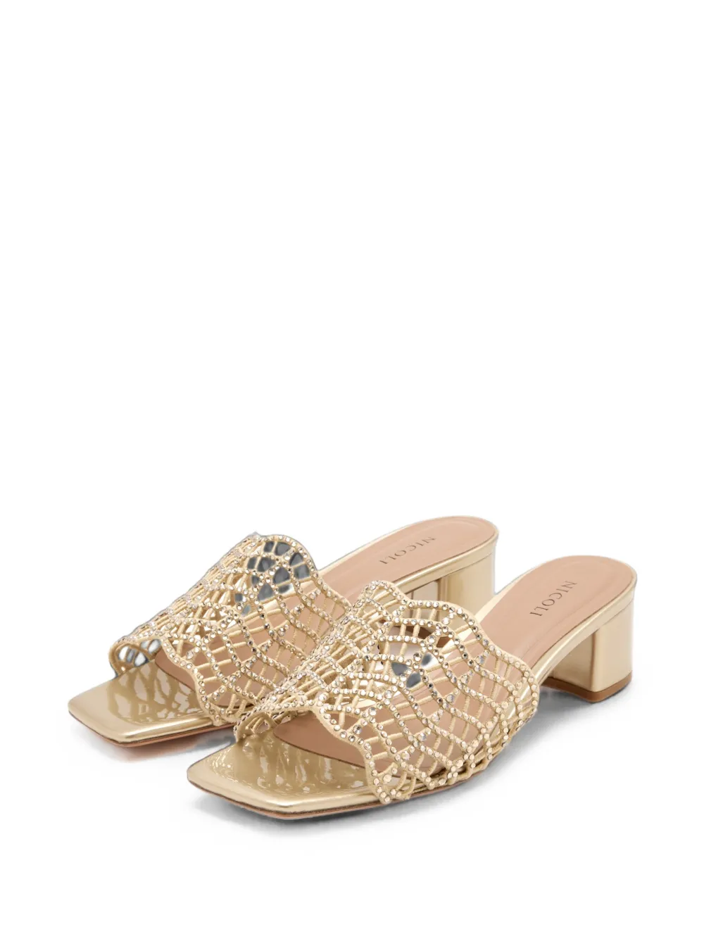 NICOLI Rosella crystal-embellished block-heel sandals Goud