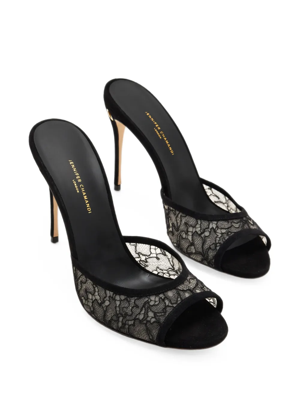 Jennifer Chamandi Guido lace-panel suede sandals Zwart